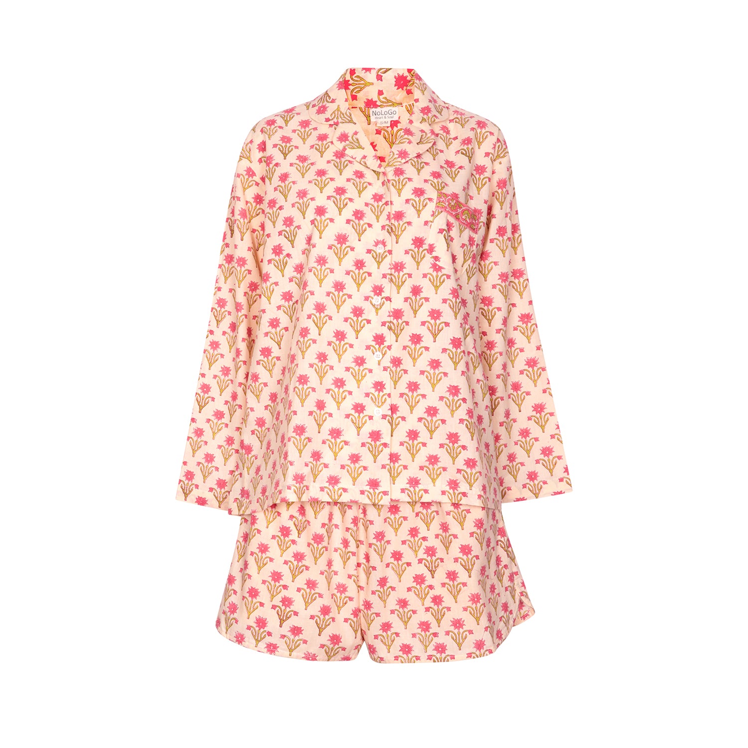 Hand Printed Cotton PJ SHORTS set - Red Poppy