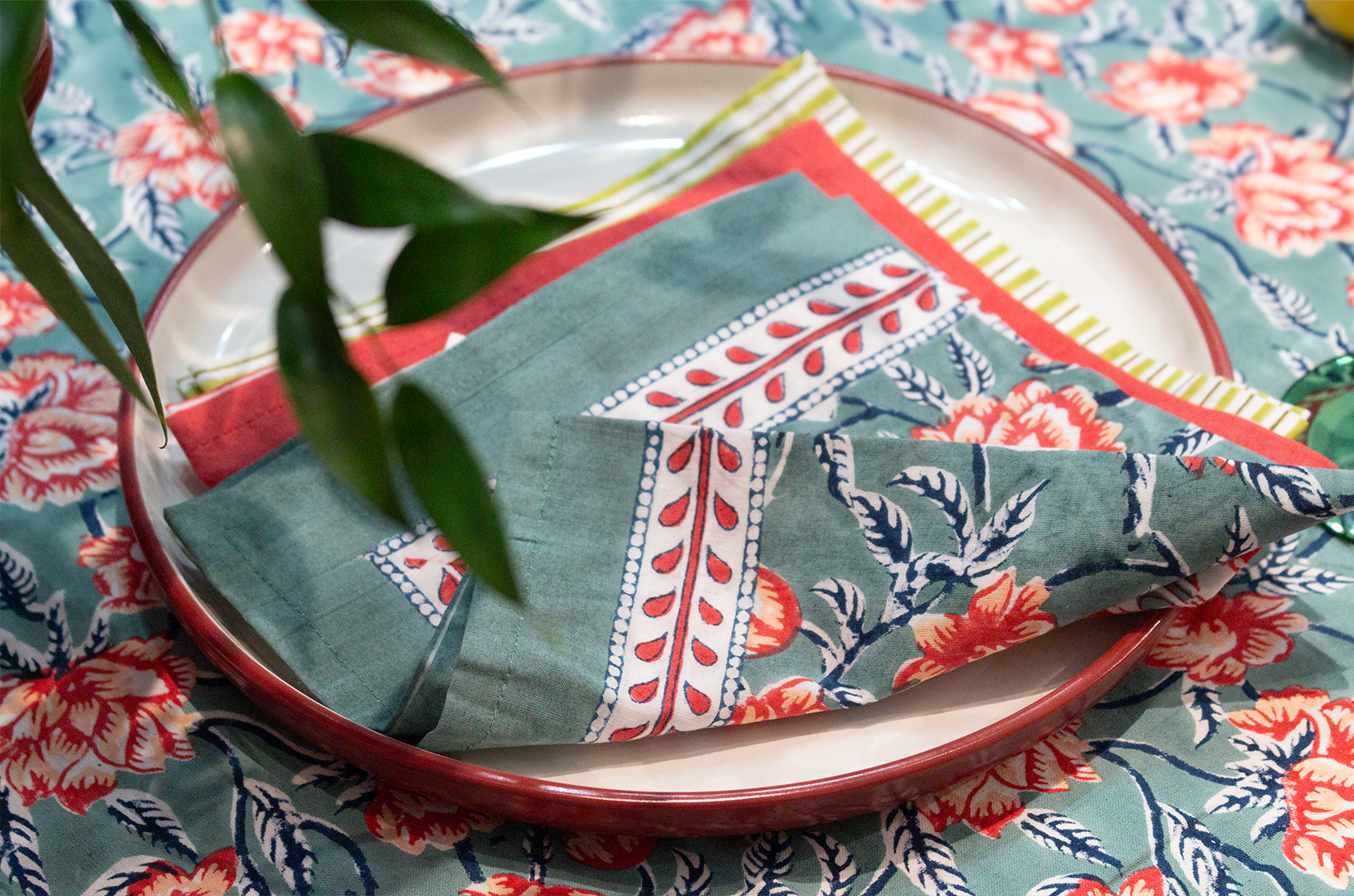 Napkins Pine X 4 Napkin Set Cotton Green One Size