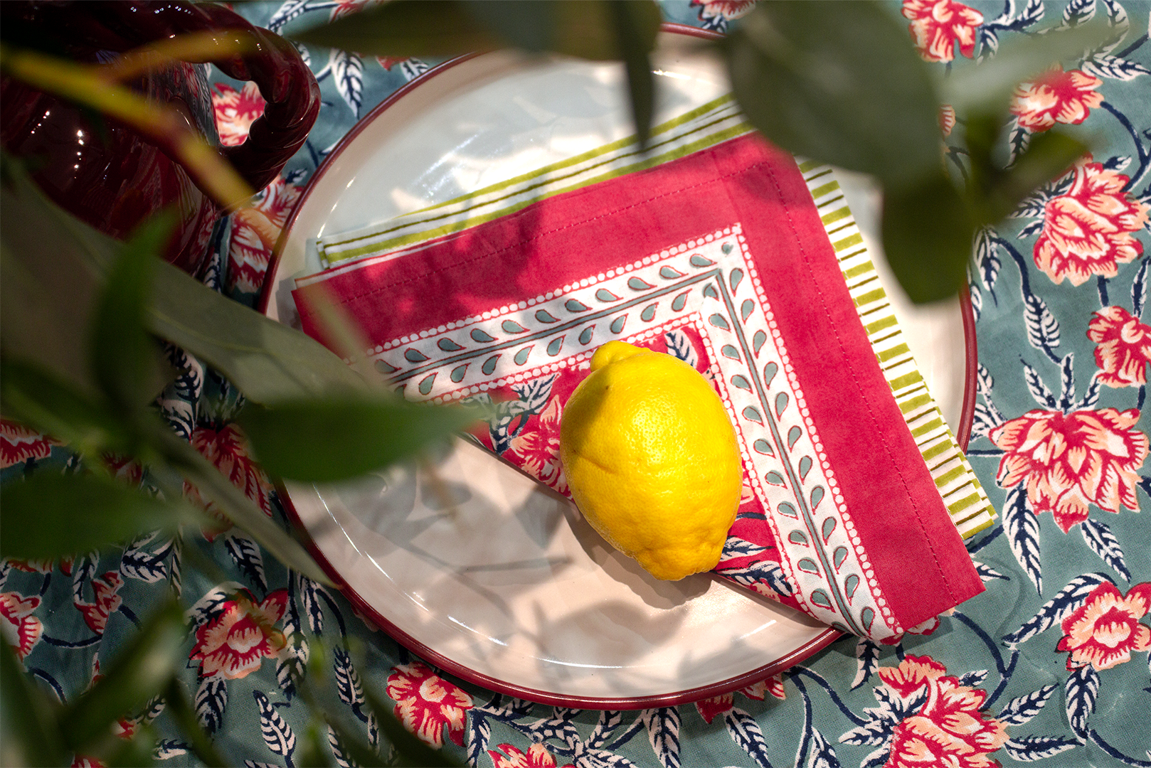 Hand Printed Cloth 150 x 225 cms Table Cloth Cotton Pine Green S/M