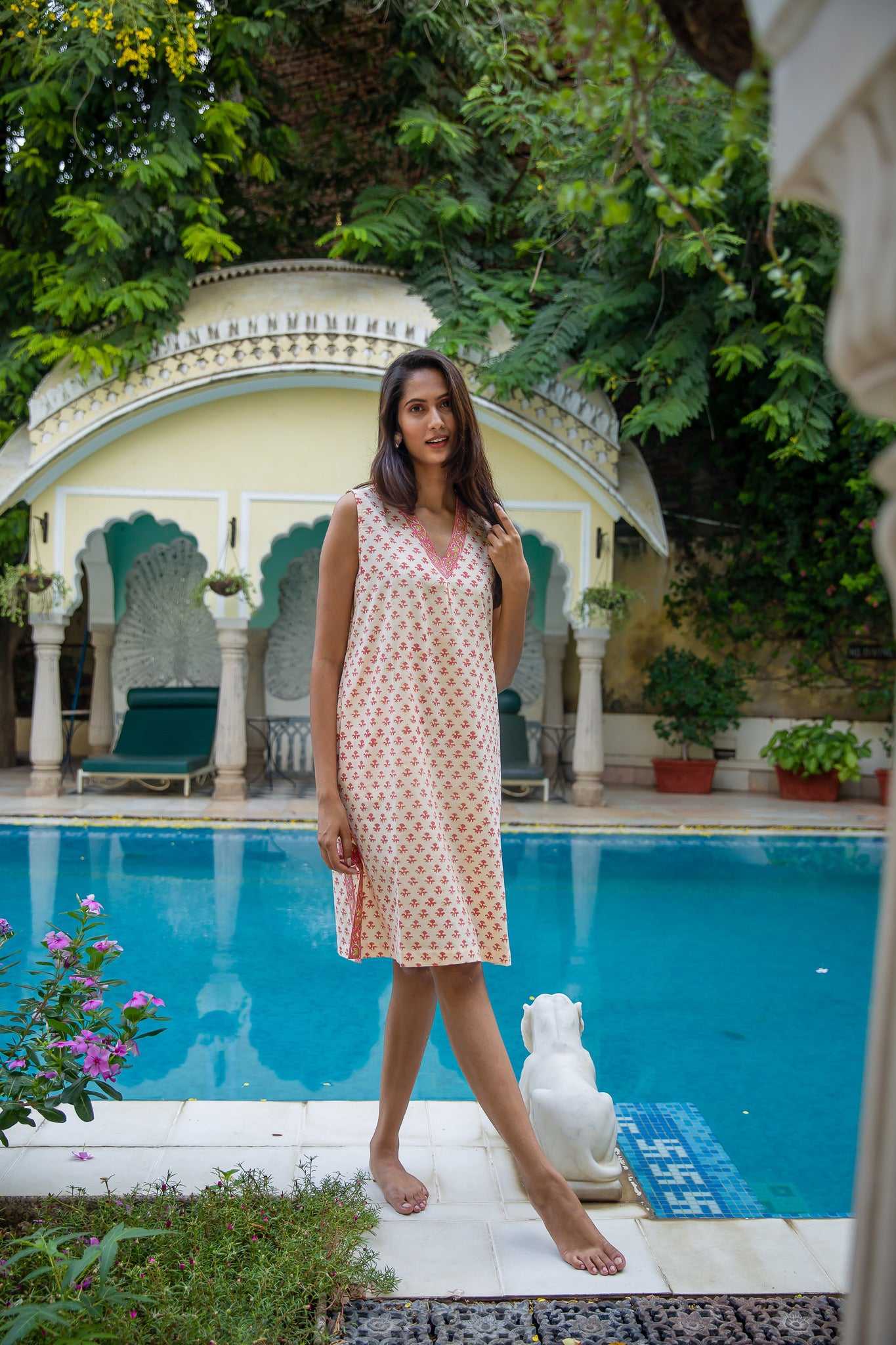Hand Printed Nightdress - Red Poppy