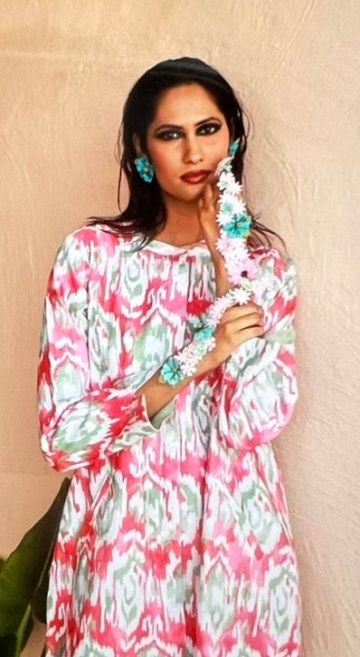 Swizzle Print Super Mix Coat Dress Linen Pink