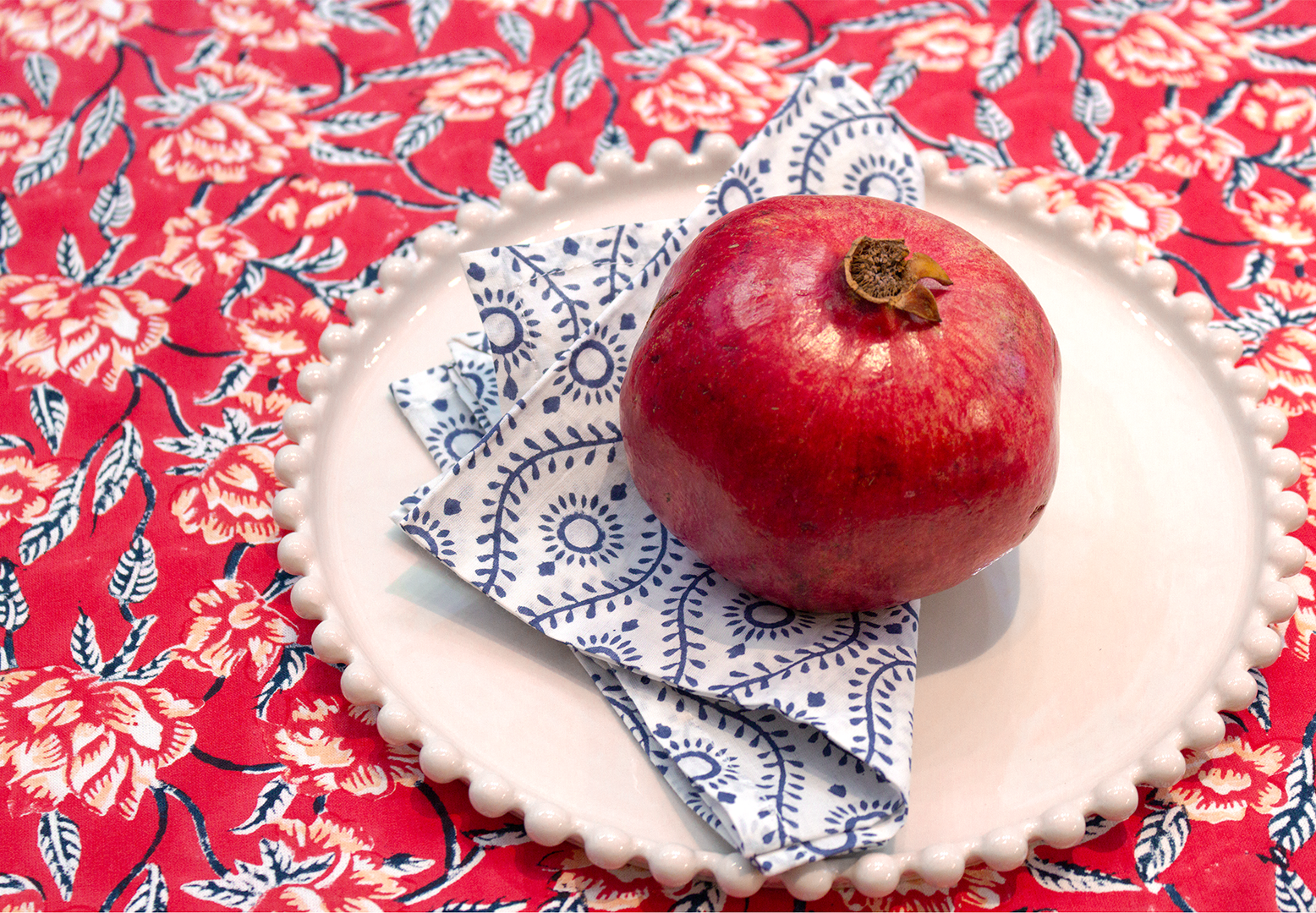 Hand Printed Cloth 170 x 300 cms Table Cloth Cotton Pine Red M/L