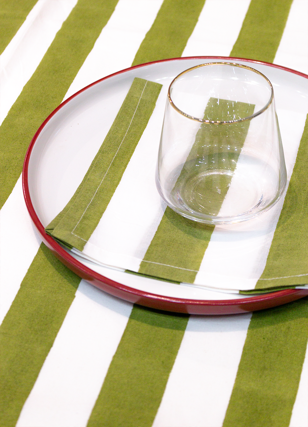Broad Stripe Cloth 170 x 300 cms Table Cloth Cotton Olive M/L