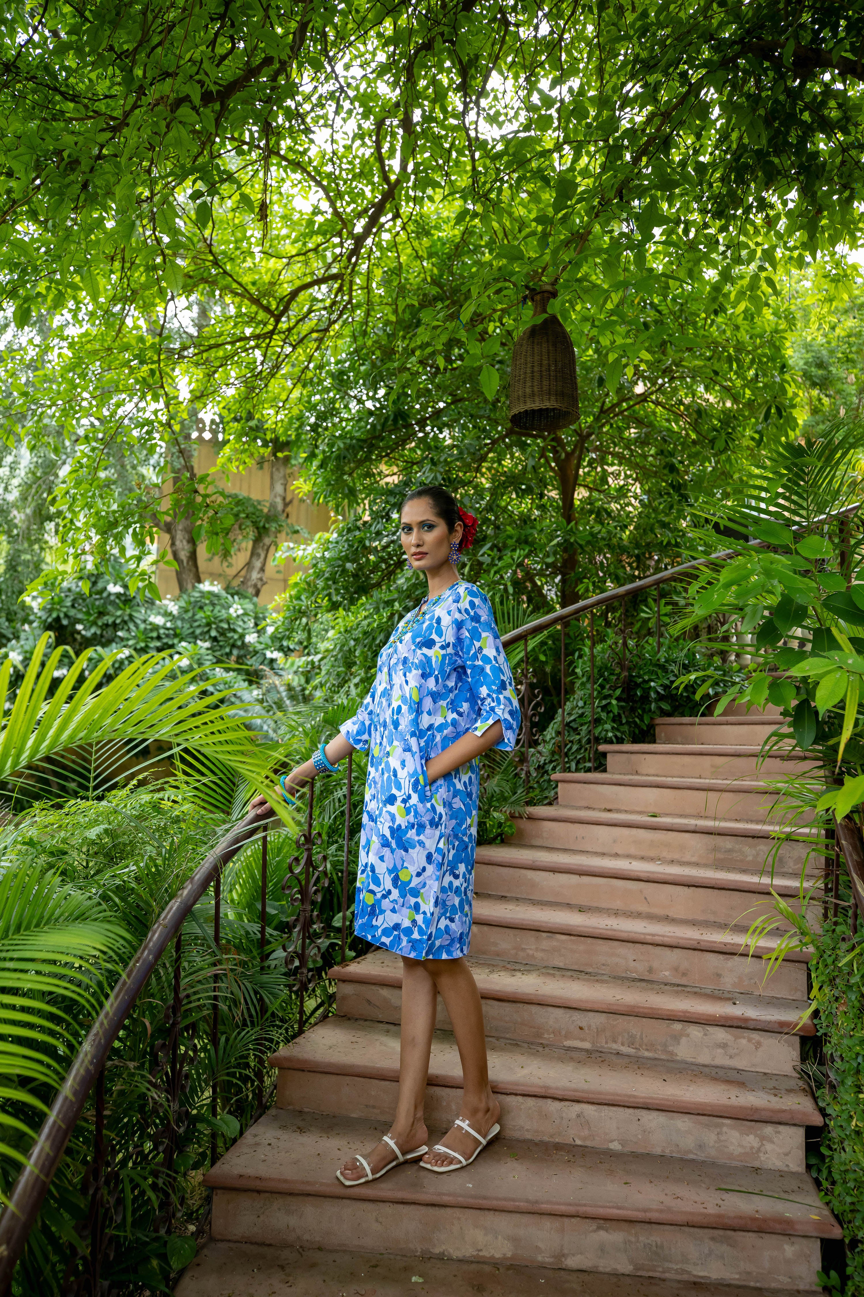 Green Plum Linen Tunic Dress Blue