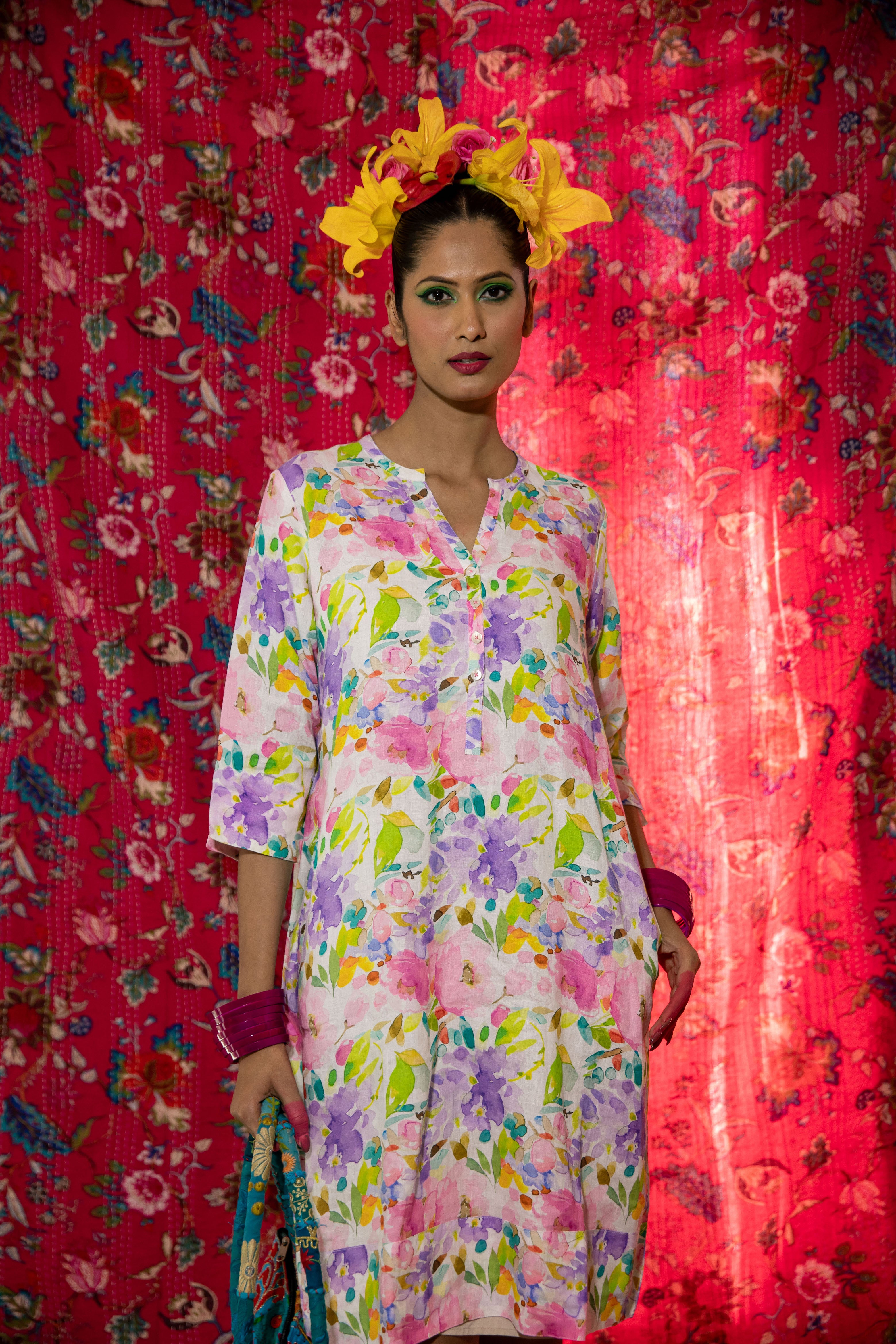 Highgrove Print Tunic Classic Dress Linen Multi