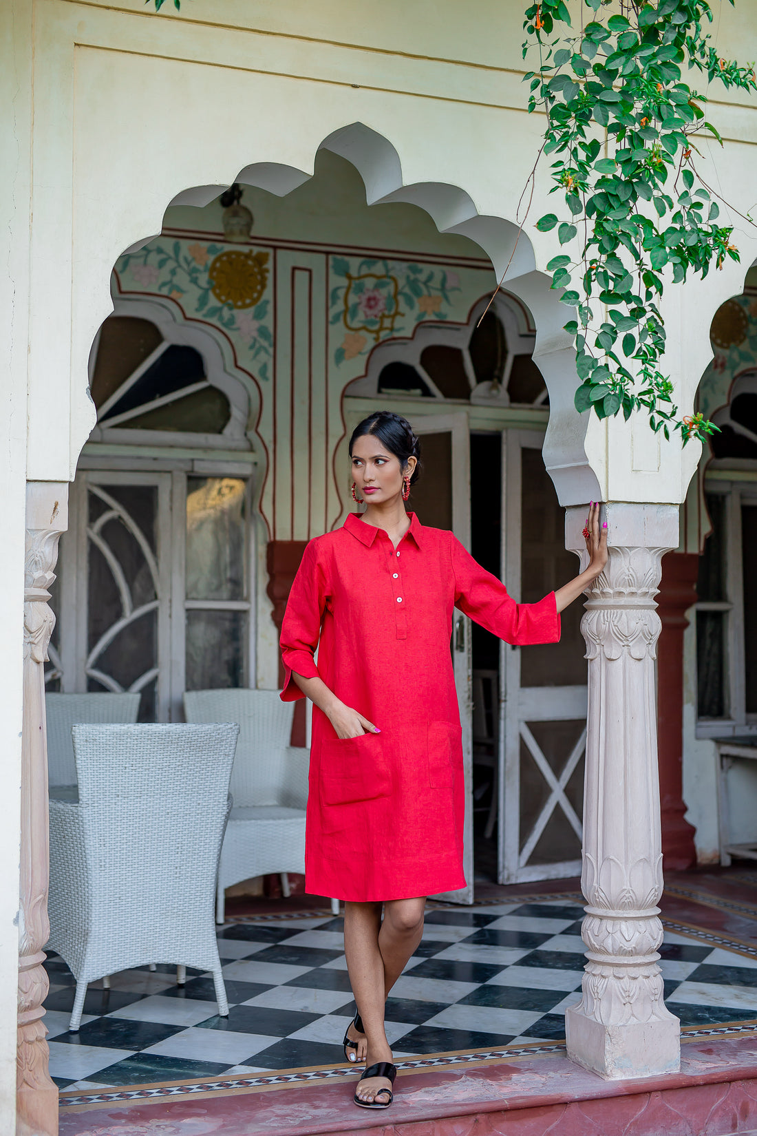 Up Town Linen Shirt Dress - Peacock