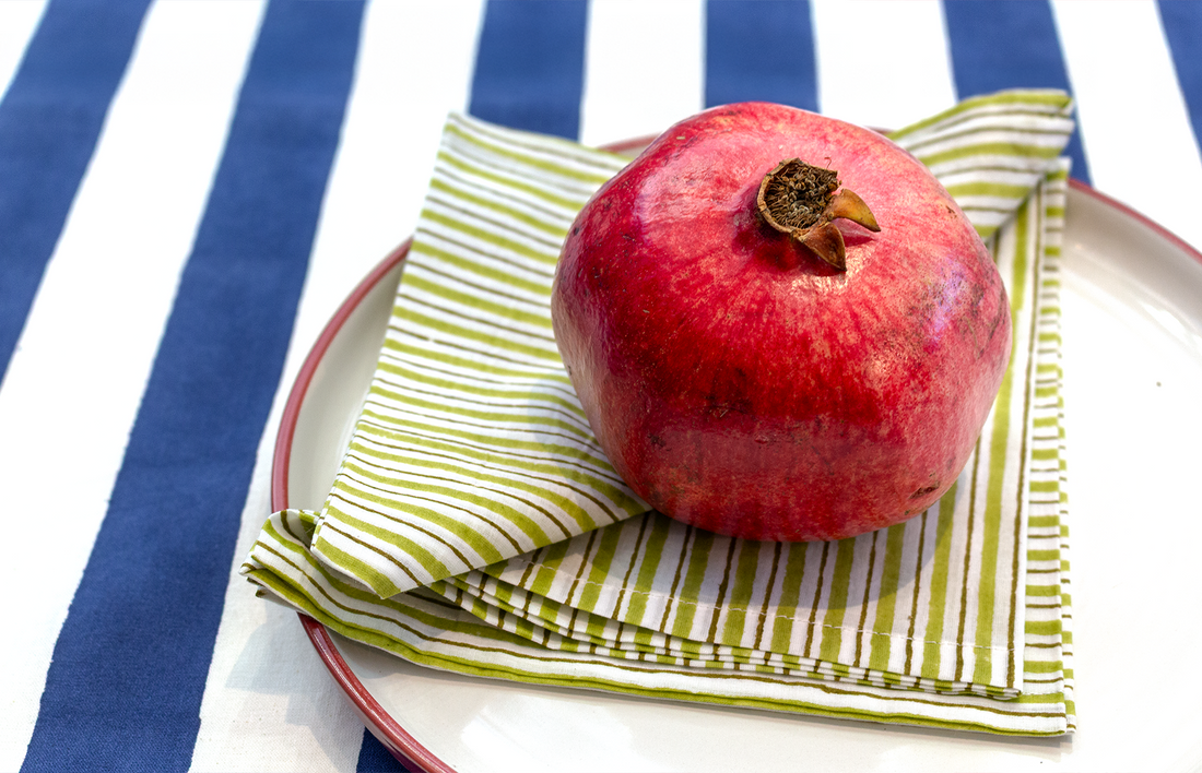 Broad Stripe Cloth 170 x 300 cms Table Cloth Cotton Indigo M/L