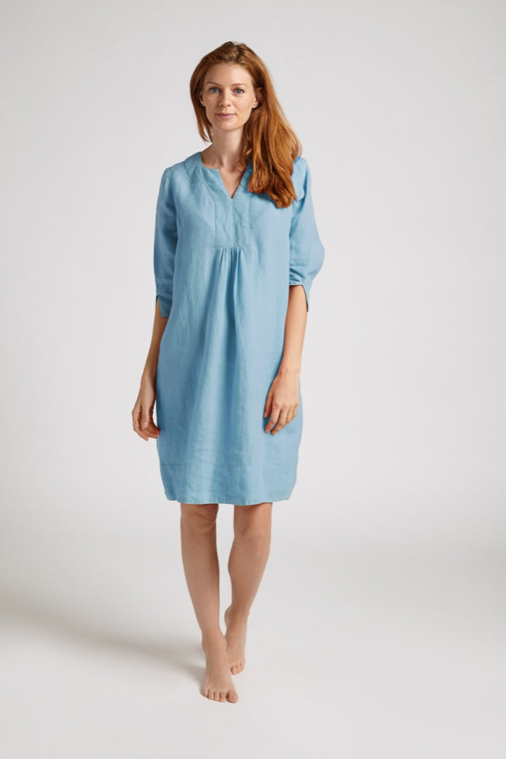 Life Style Easy Heavy Linen Tunic Dress Sky Blue