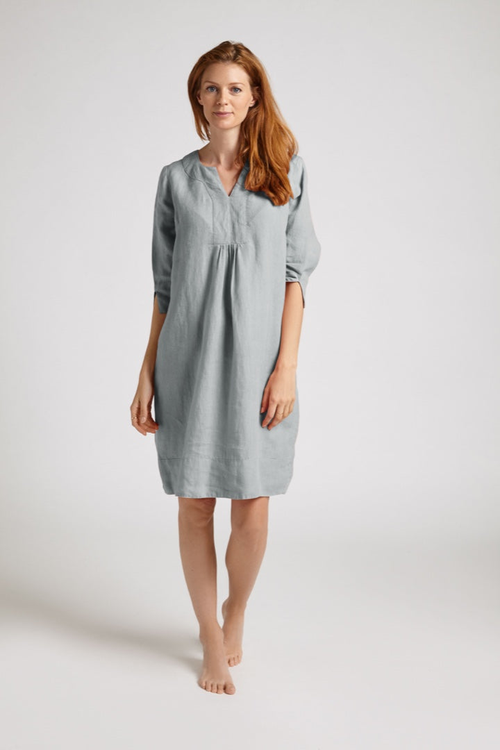 Life Style Easy Heavy Linen Tunic Dress Sky Blue