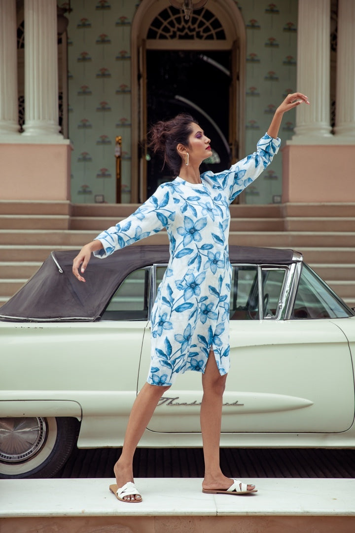 Super Mix Linen Coat Dress Ming Flower