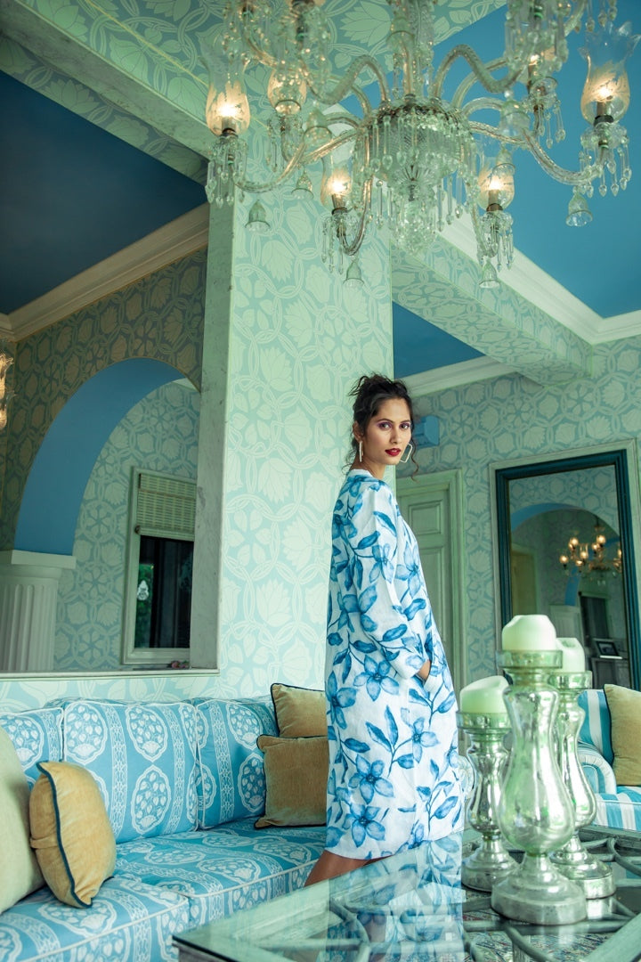 Super Mix Linen Coat Dress Ming Flower
