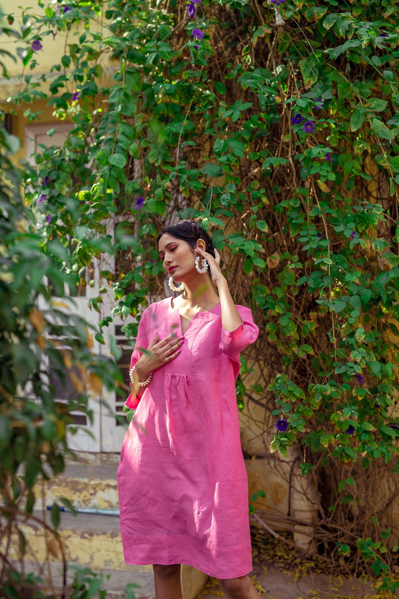 Life Style Easy Lightweight Linen Tunic Dress Peony Pink