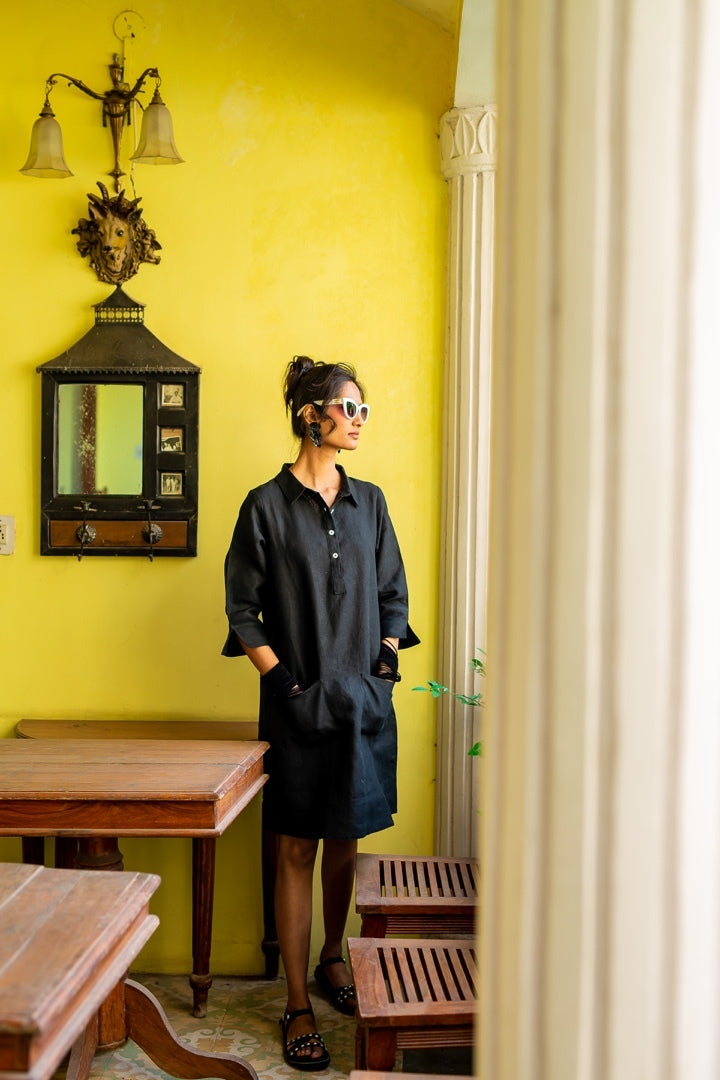 Up Town Linen Shirt Dress - Lime