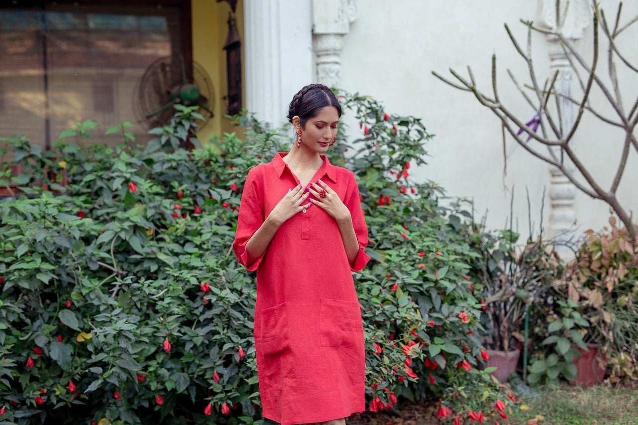 Up Town Linen Shirt Dress Smokey Blue