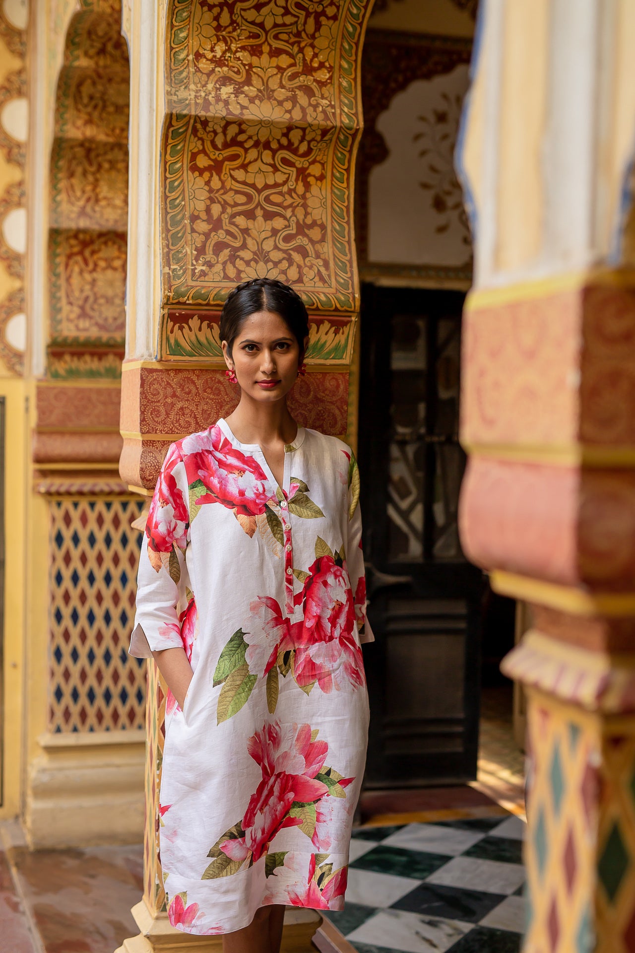 Peony PRINT Linen Tunic Dress-