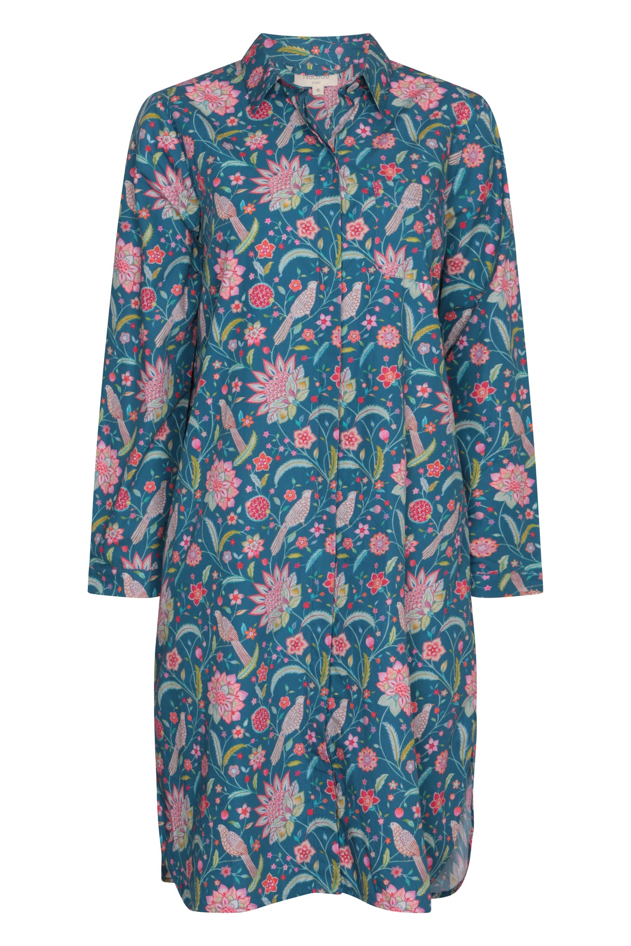 Birdsong Cotton Shirt Tail Midi Dress - Blue