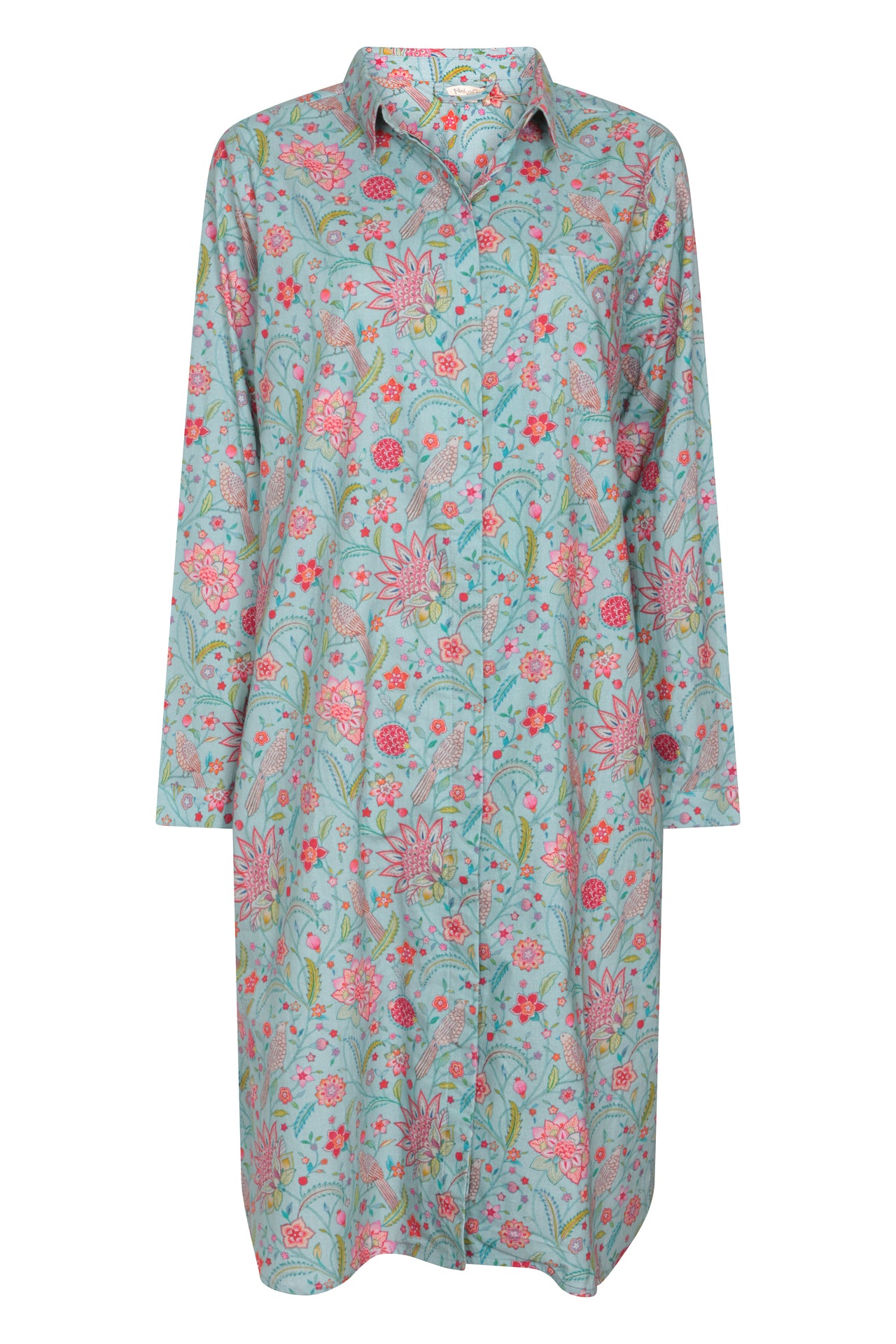 Birdsong Cotton Shirt Tail Midi Dress - Blue