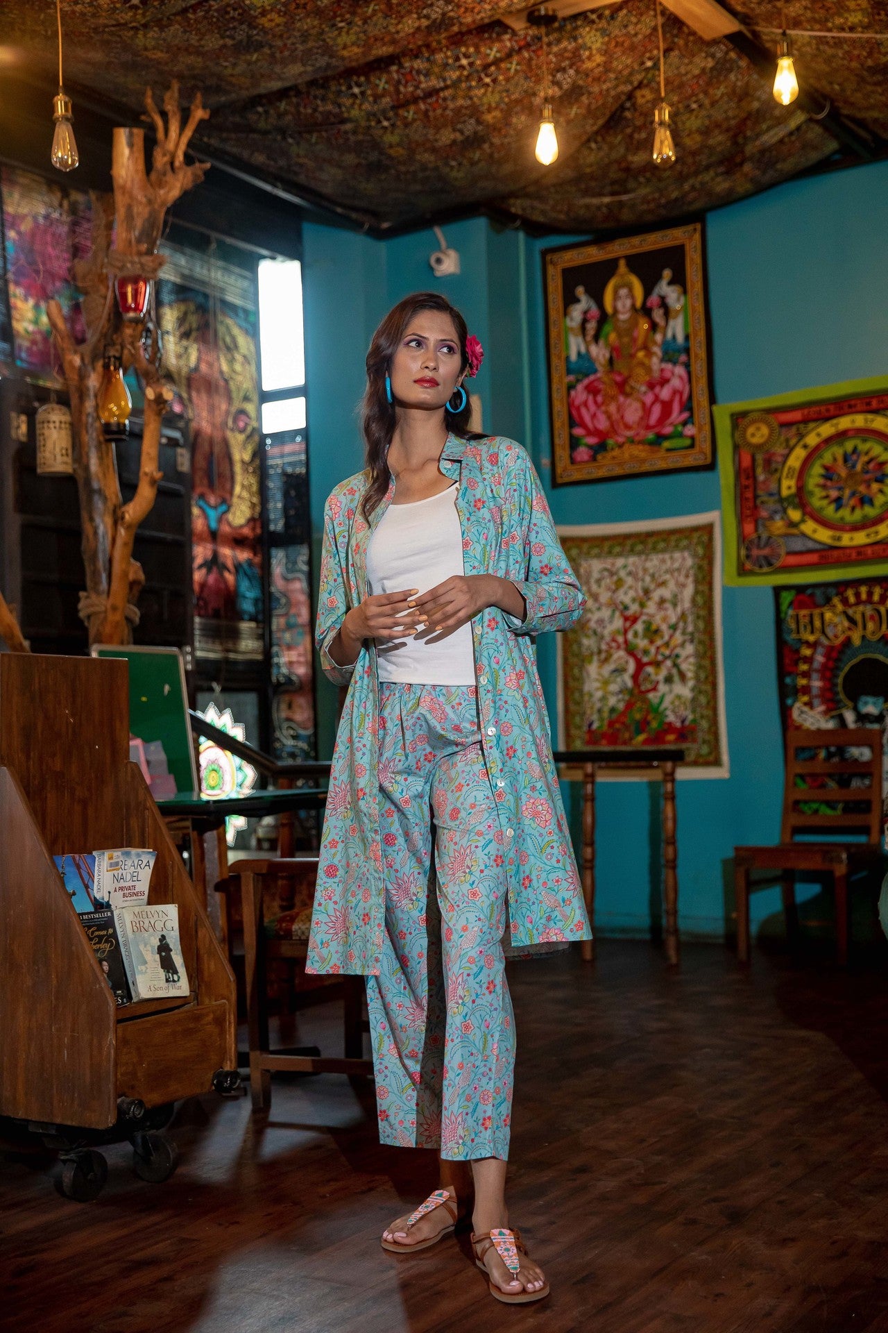 Birdsong Cotton Shirt Tail Midi Dress - Robin Egg Blue