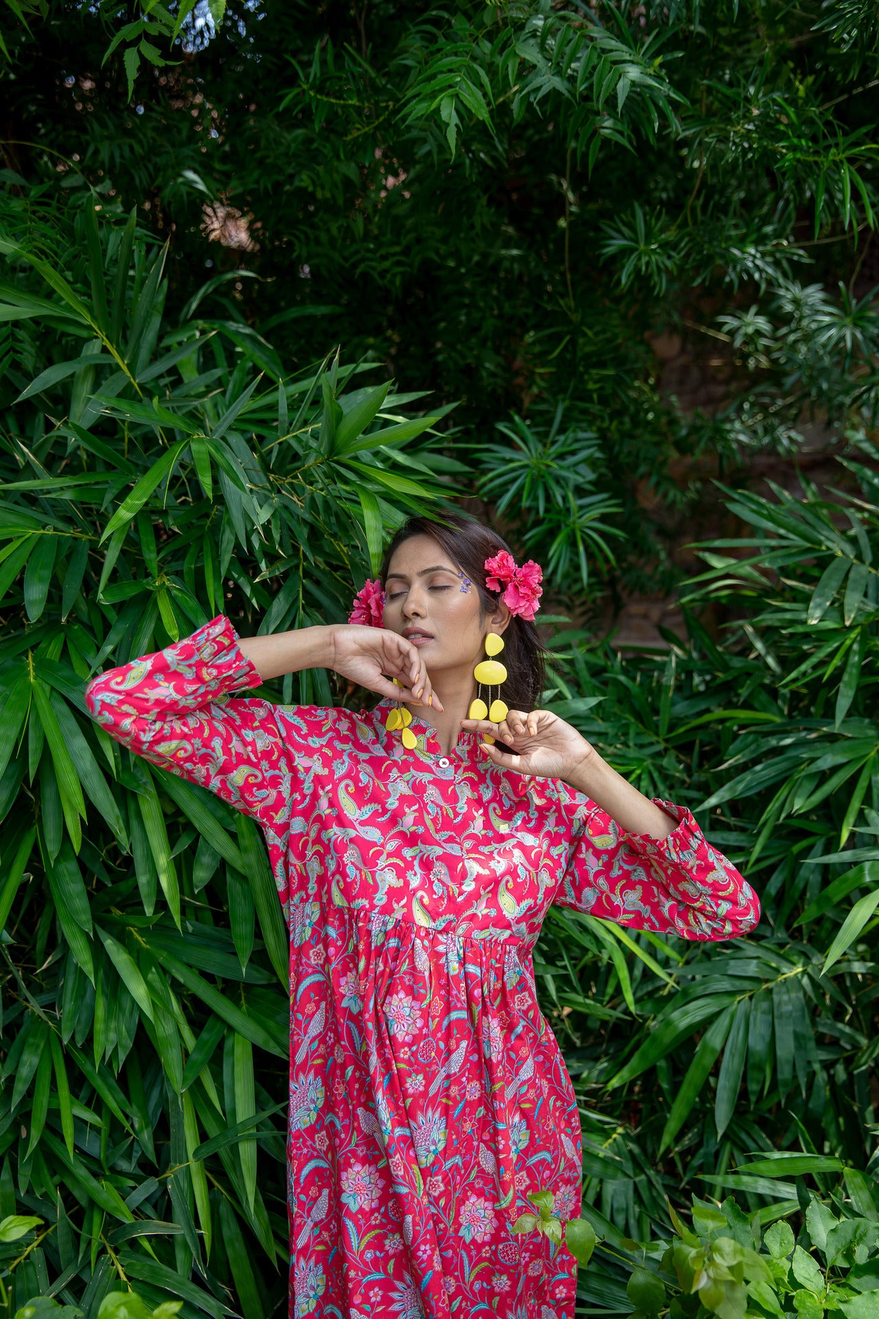 Birdsong Ruffle Cotton Dress - Folly Red