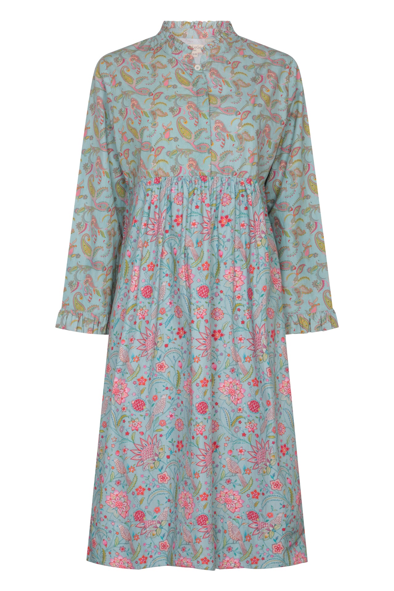 Birdsong Ruffle Collar Cotton Dress - Blue