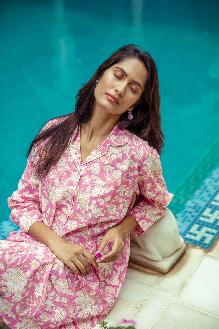 Hand Printed Nightshirt- De-Nimes Blue