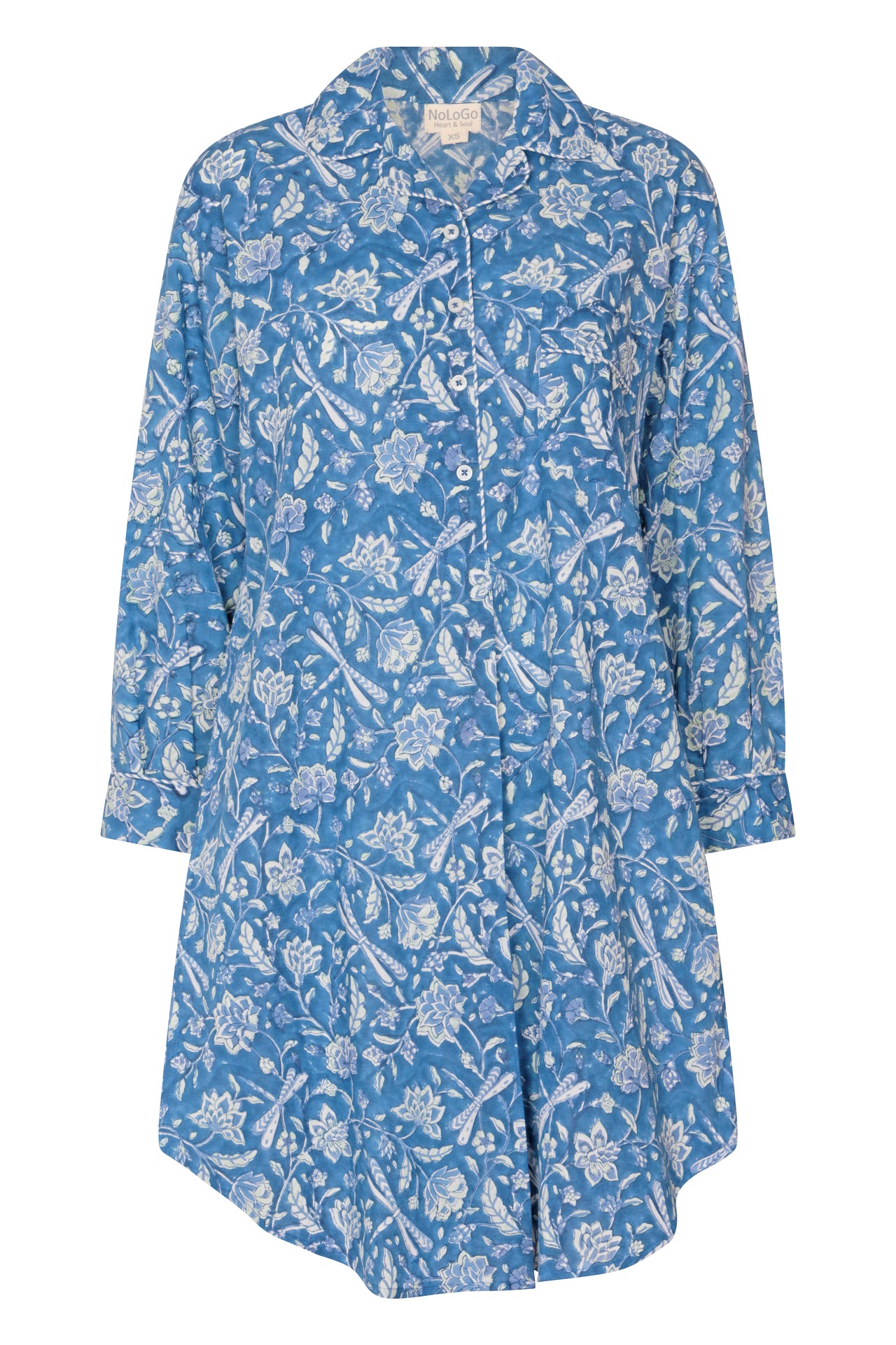 Hand Printed Nightshirt- Dragonfly Blue