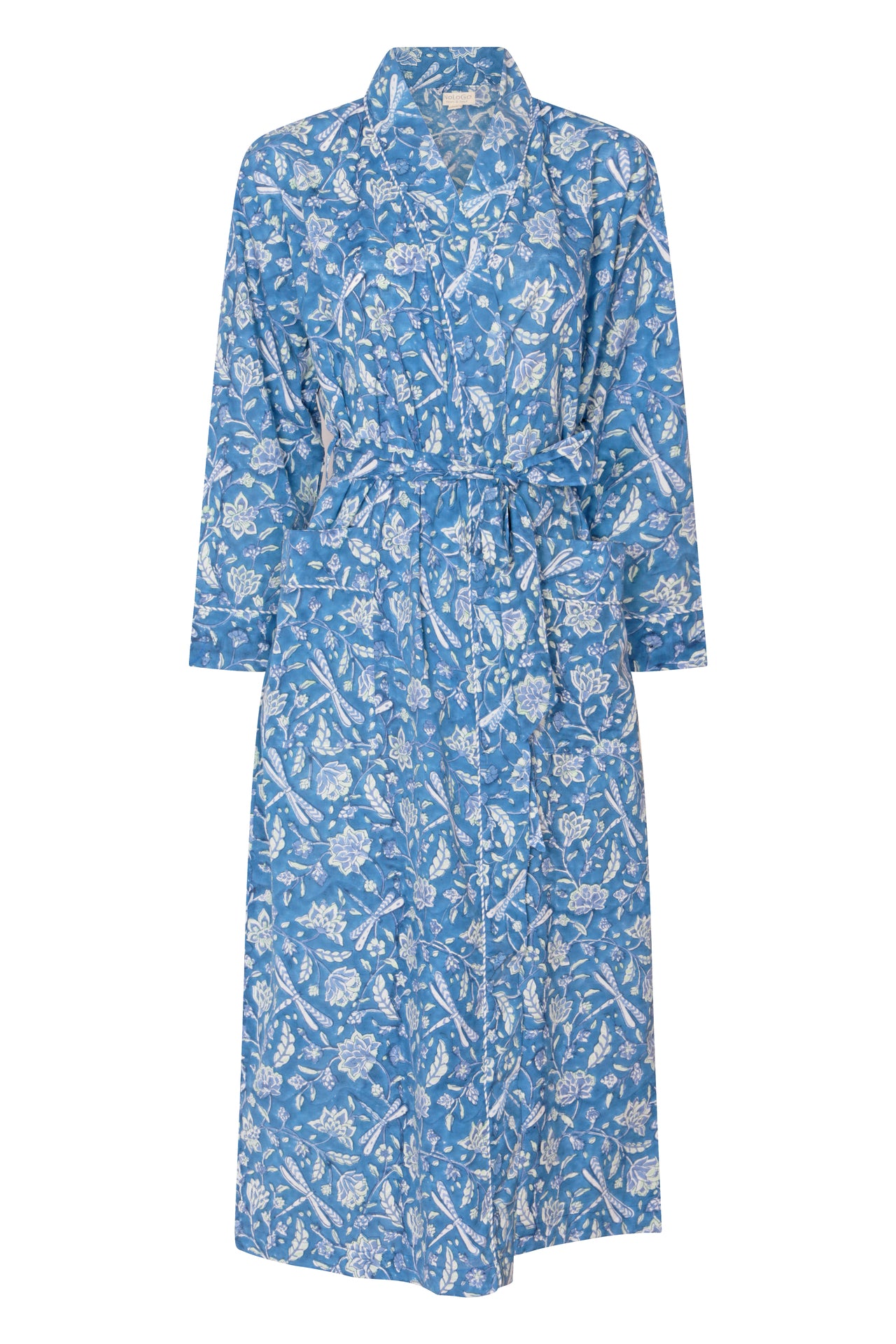 Hand Printed Cotton - Kimono Robe - Dragonfly Blue