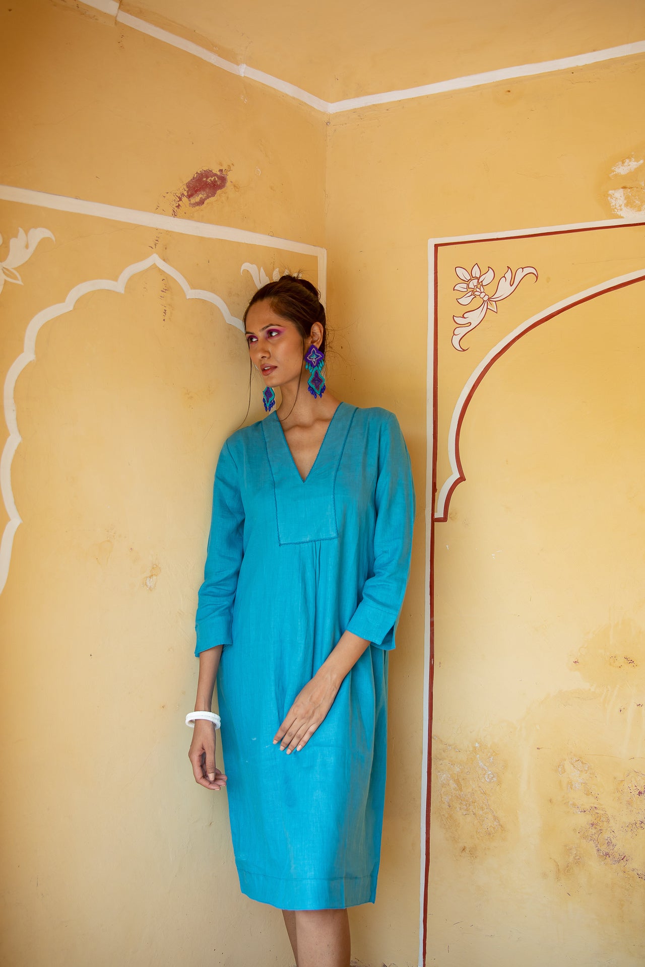 Picot MIDI Dress Linen - Peacock