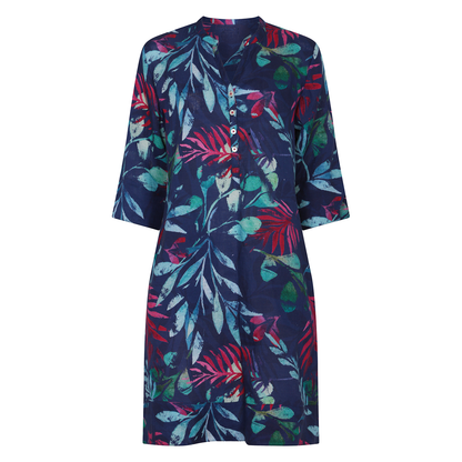 Leafy Tropic Tunic Dress - Navy Blue