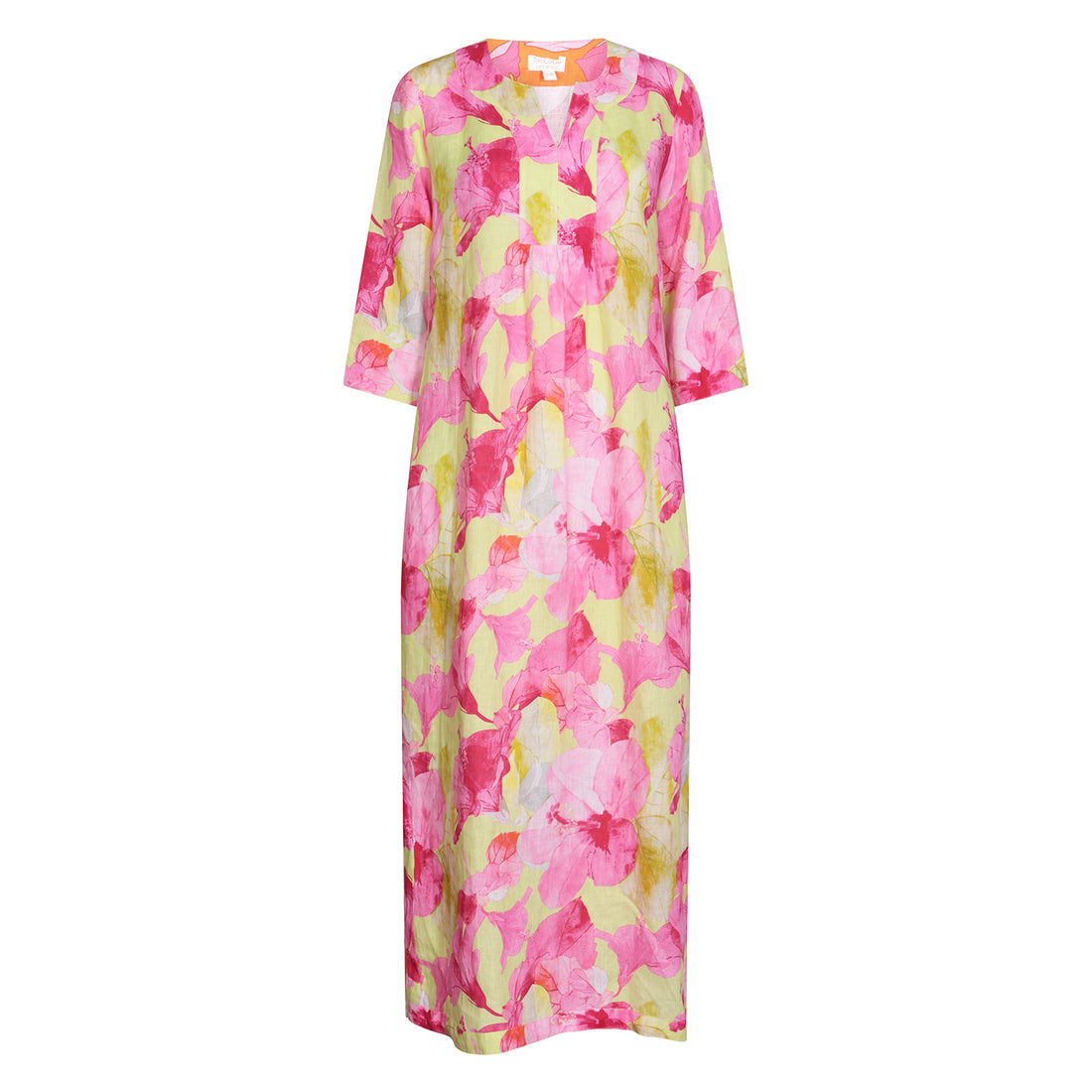 Hibiscus Hill Print Linen Maxi Dress -Lime
