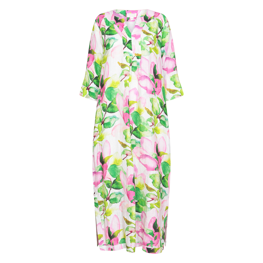 Watermelon Flower Print Linen Maxi Dress