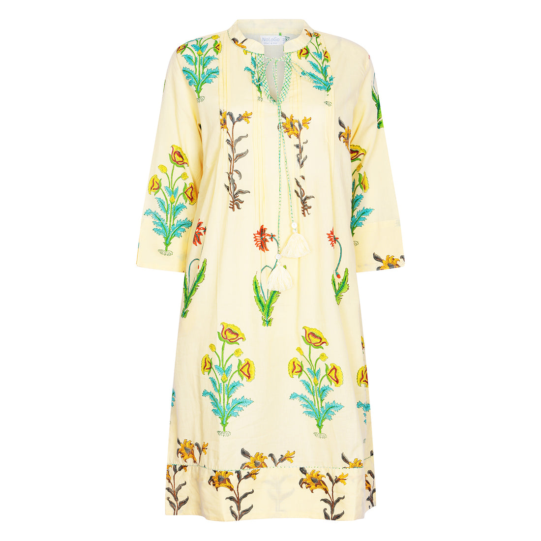 Botanical Tassel Kurta Cotton Lemon Popcorn