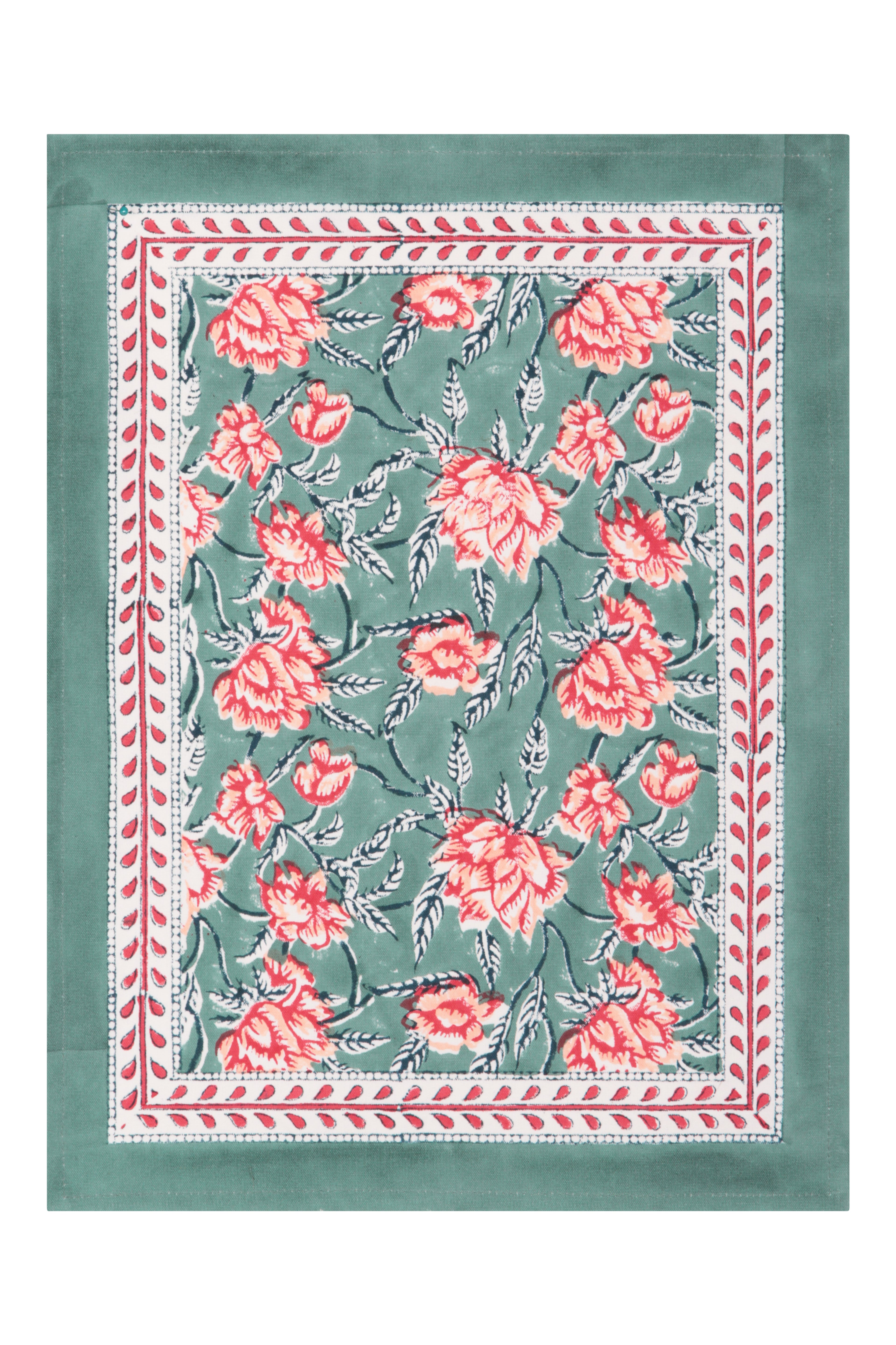 Bordered Mat 35 x 45 cms Place Mat Cotton Green One Size