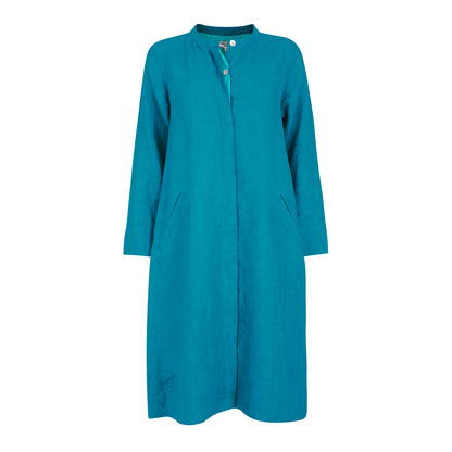 Super Mix Coat Dress - Linen - Peacock