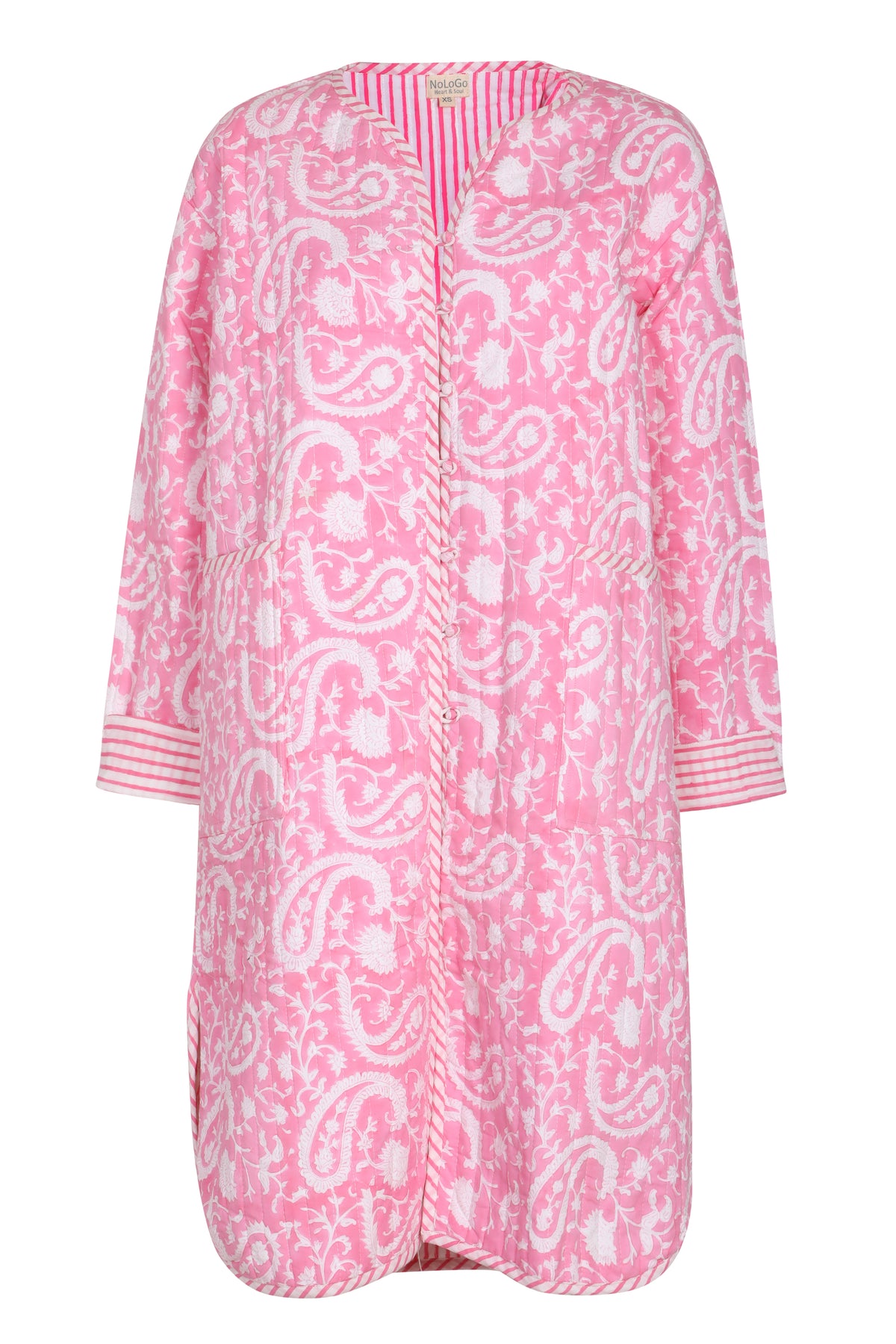 Luxury Quilted Connecticut Robe - Pink Paisley Stripe