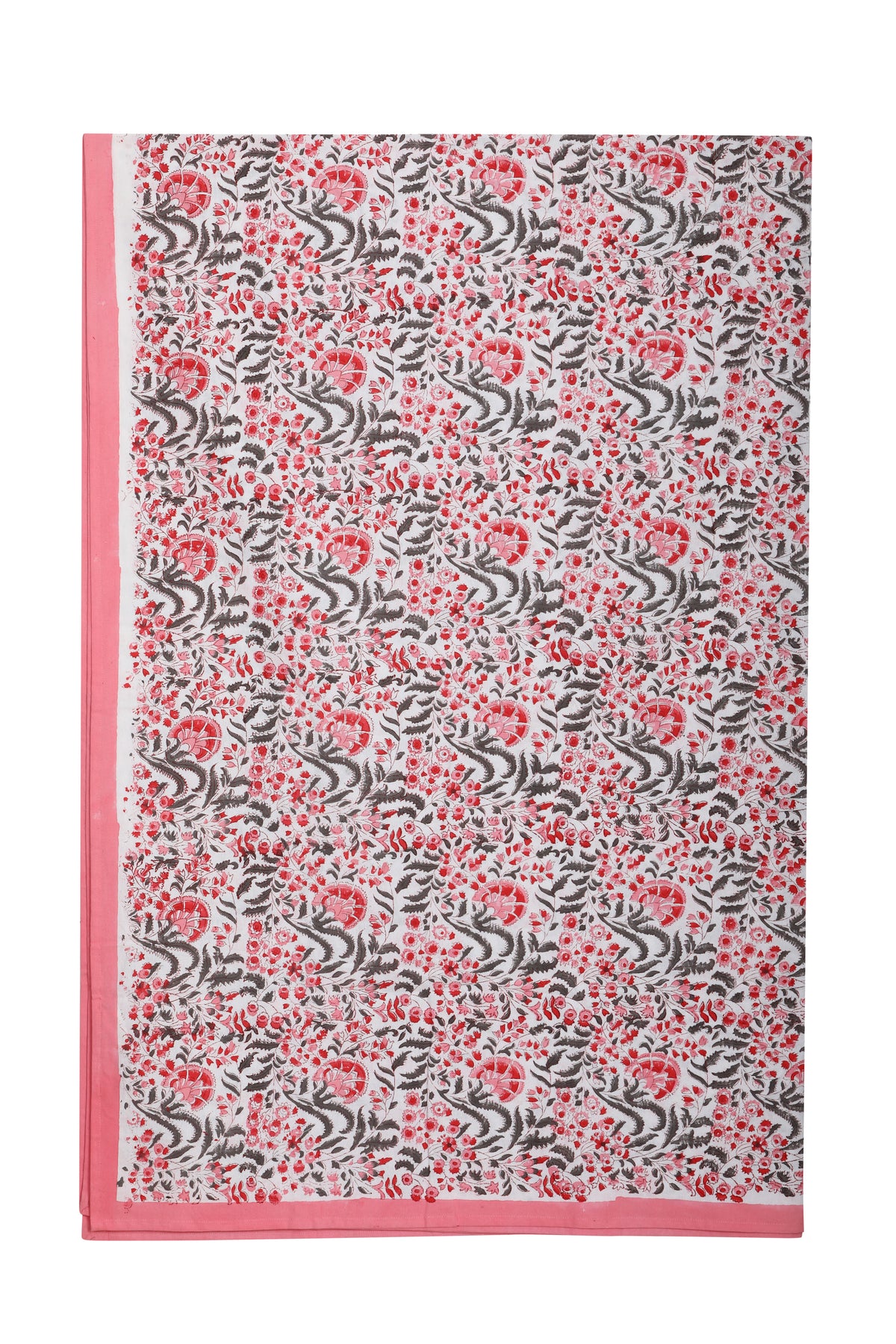 Hand Printed Table Cloth 150 x 225 cms (S/M) - Florentine Pink and Olive