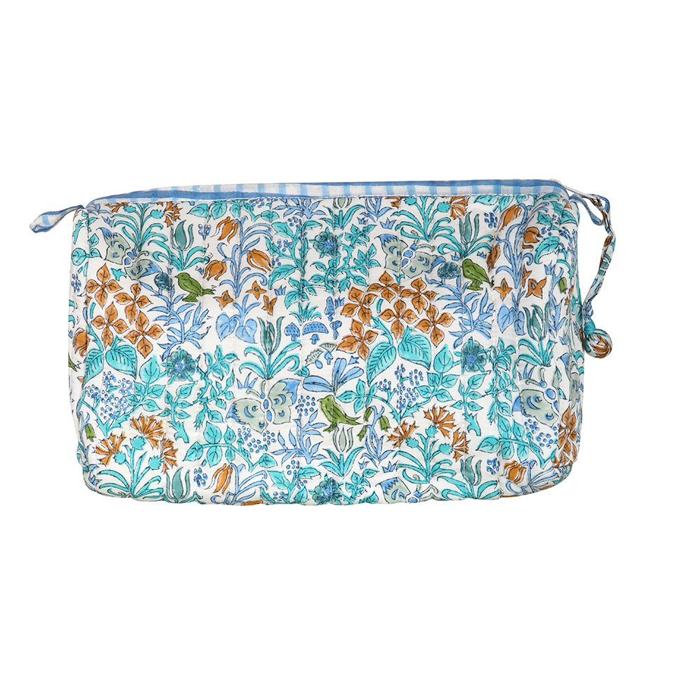 Butterfly and Gingham Print Washbag Washbag Cotton Blue One Size
