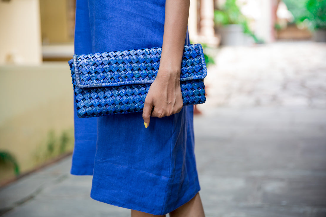 Hand Woven Holiday Clutch - French Blue