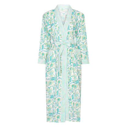 Hand Block Printed Kimono Robe - Apple Green -