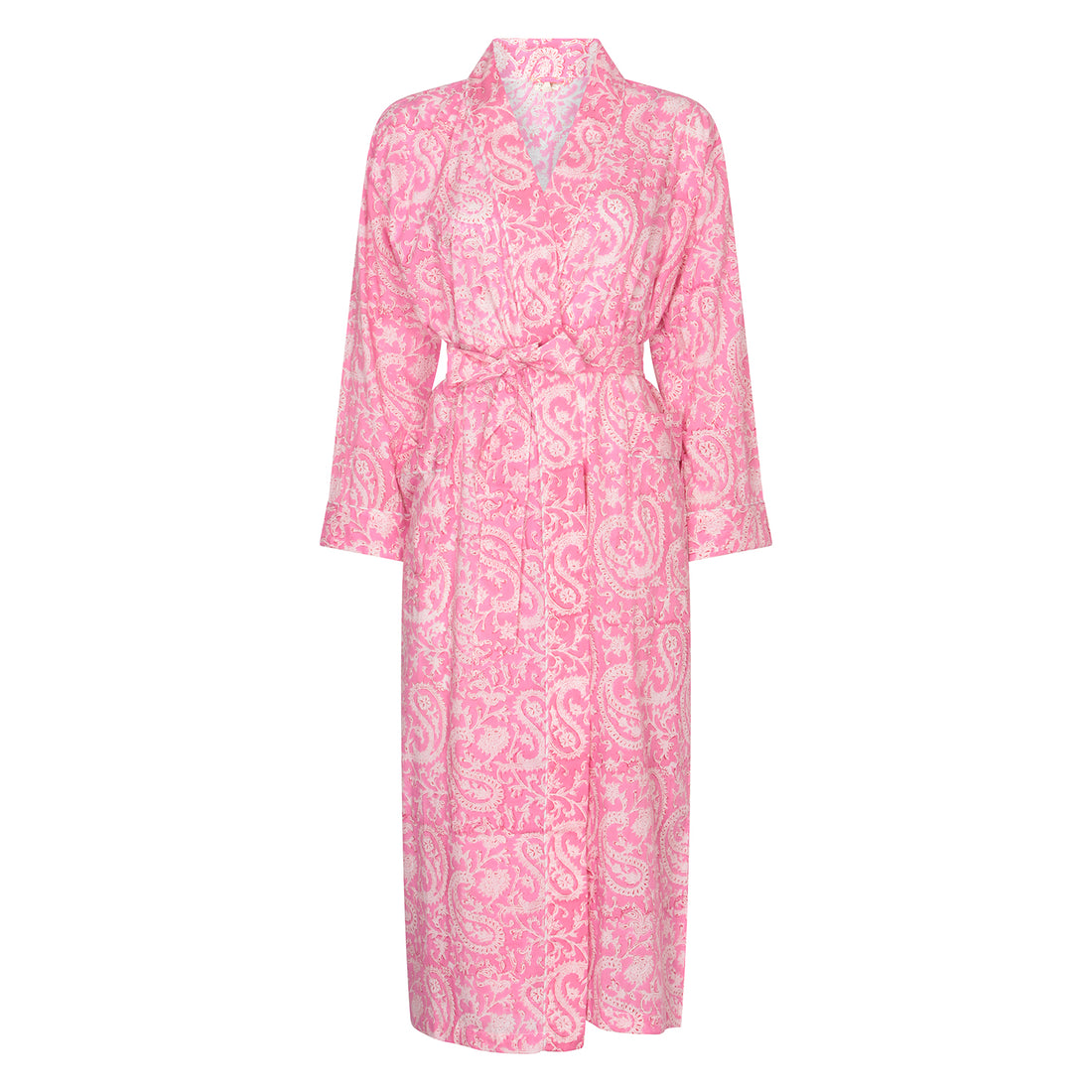 Hand Block Printed Kimono Robe - Pink Paisley