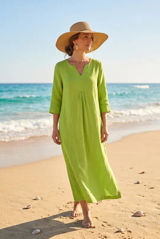 Life Style Linen Maxi Dress - Parrot Green