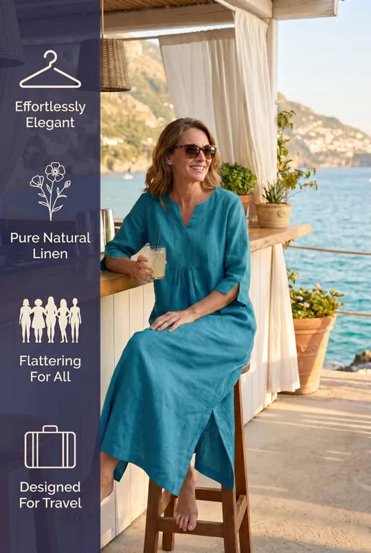 Life Style Linen Maxi Dress - Blue Sea