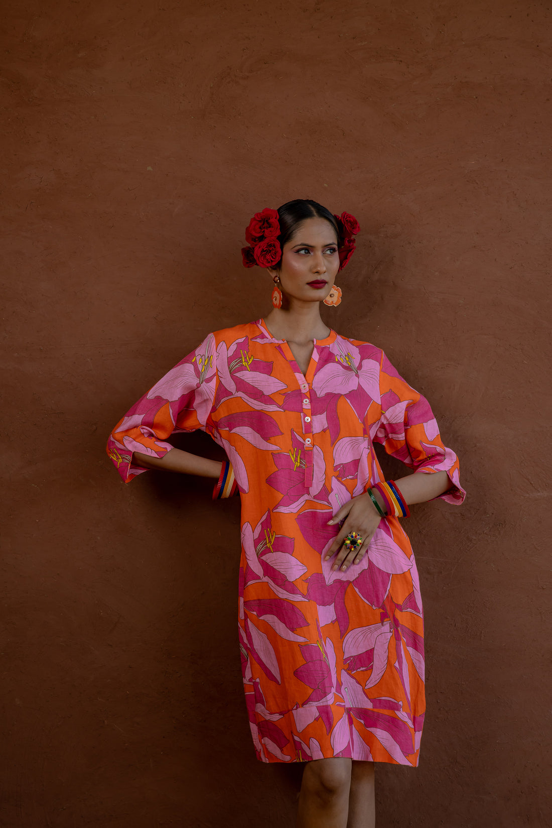 Fruit Flower Classic Tunic Dress Pink