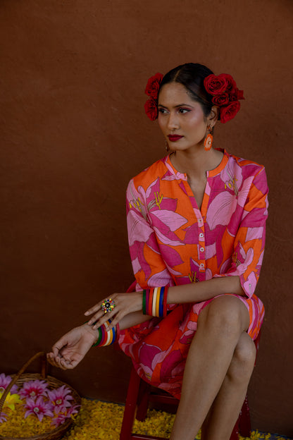 Fruit Flower Classic Tunic Dress Pink