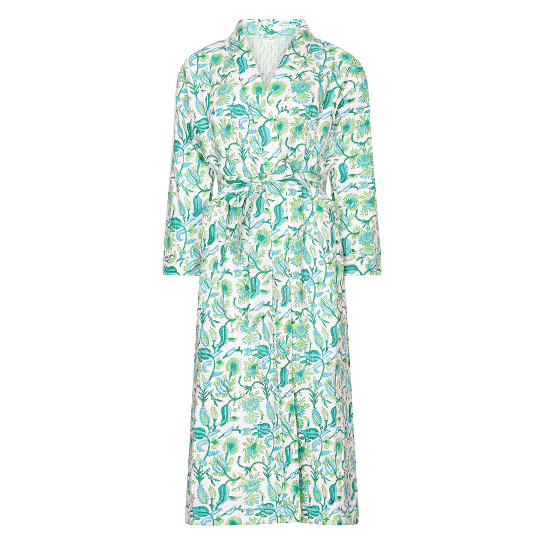 Luxury Quilted Hand Block Printed Robe - Apple Green