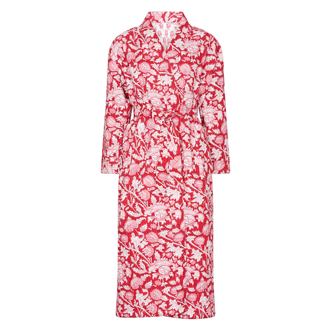 Luxury Quilted Hand Block Printed Robe - Vintage Red