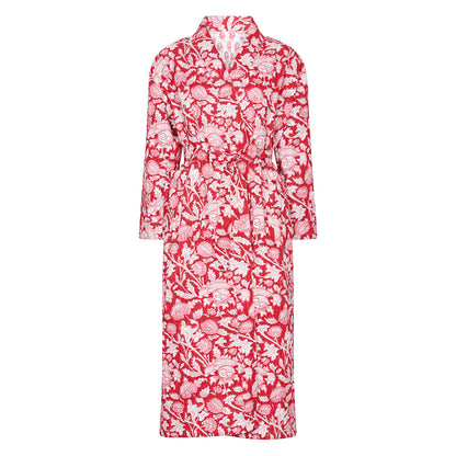 Luxury Quilted Hand Block Printed Robe - Vintage Red