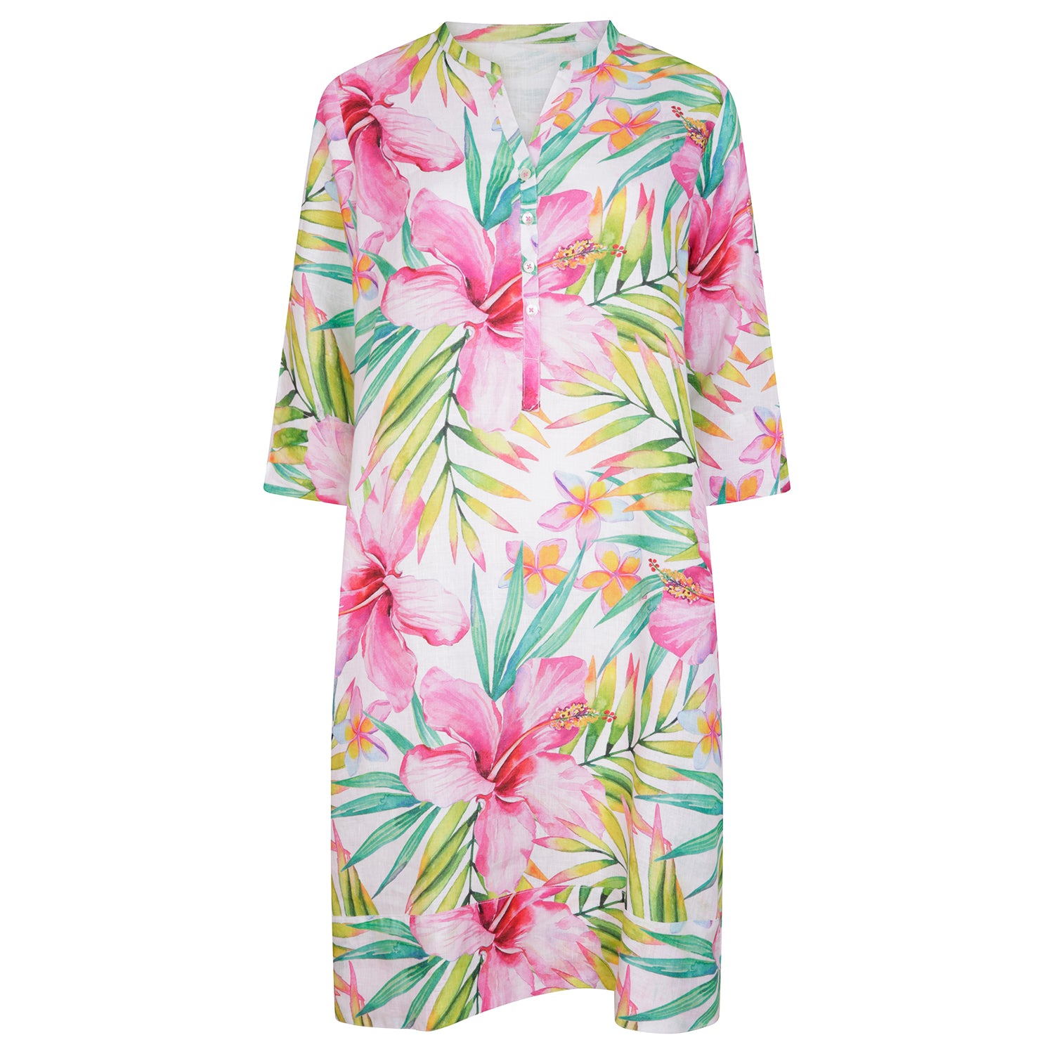 Miami Print Classic Linen Tunic Dress