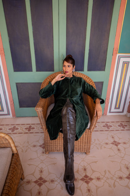 Velvet Super Mix Coat - Forest Green