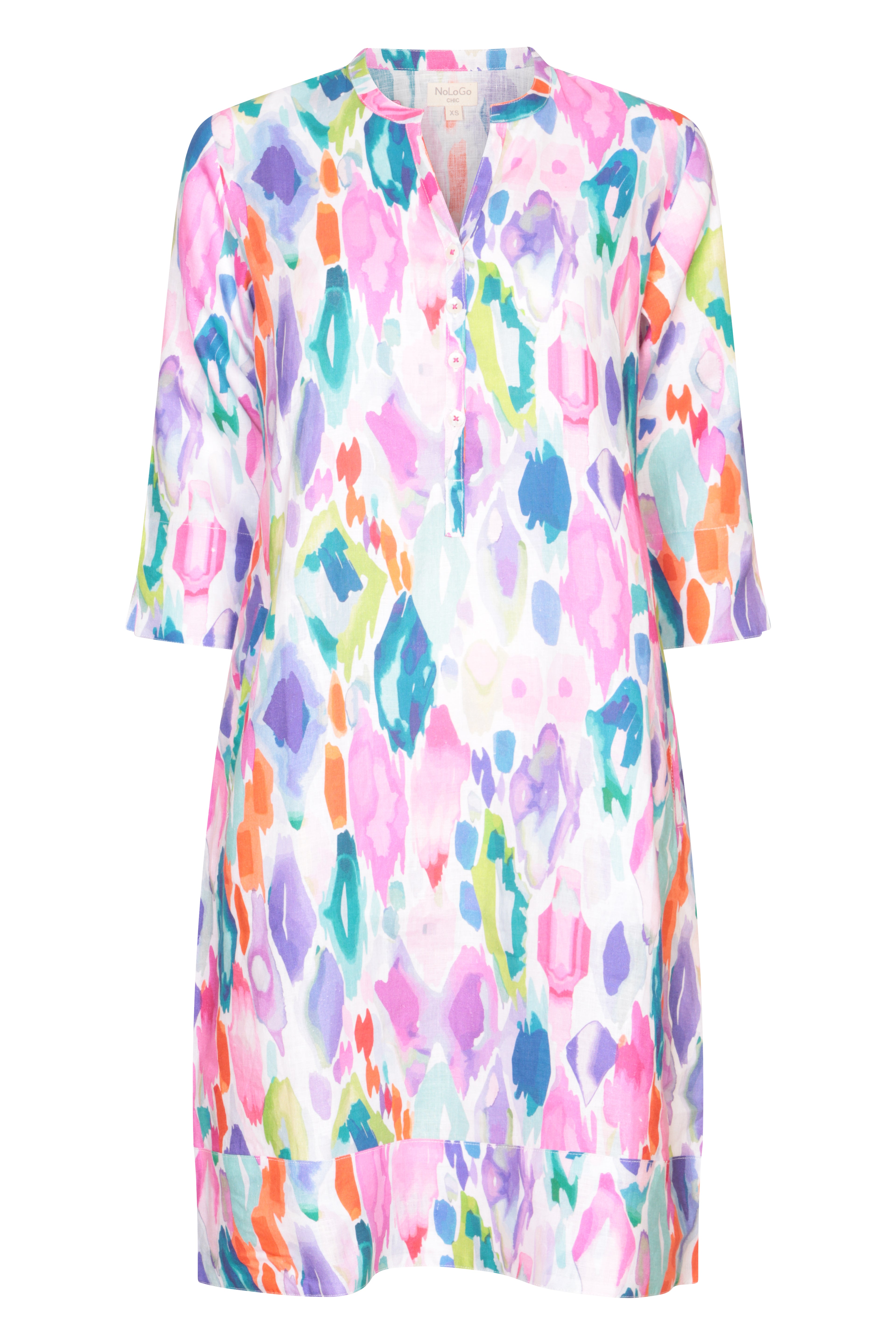 Jewel Print Tunic Classic Dress Linen Multi